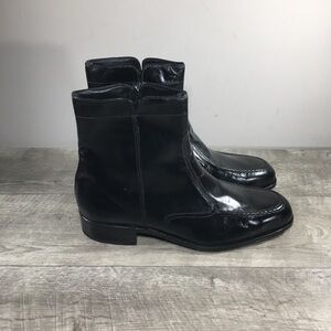 Men's Indie Beatle Florsheim Essex Moc Toe Zipper Black Leather Kidskin Boots 10